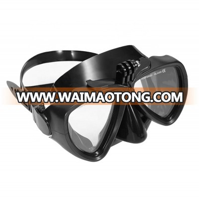 Aloma Black Silicone Tempered Glass Snorkeling Diving Mask with Camera Mount